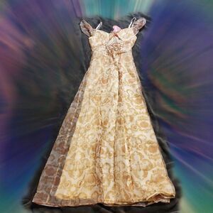 Dolls Kill Sugar Thrillz Laws Of Luxury Maxi Dress Gold & White Dress S
